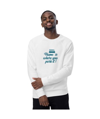 Sweatshirt écologique raglan unisexe Blue Surf Combi Home is where you park it chez Cornerstreet bien 