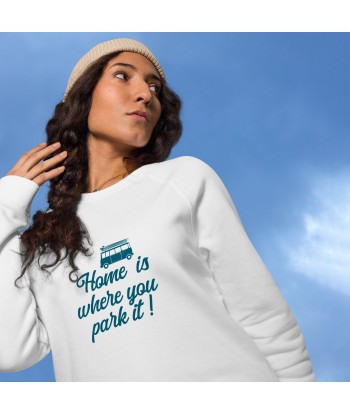 Sweatshirt écologique raglan unisexe Blue Surf Combi Home is where you park it chez Cornerstreet bien 