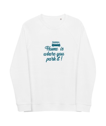 Sweatshirt écologique raglan unisexe Blue Surf Combi Home is where you park it chez Cornerstreet bien 