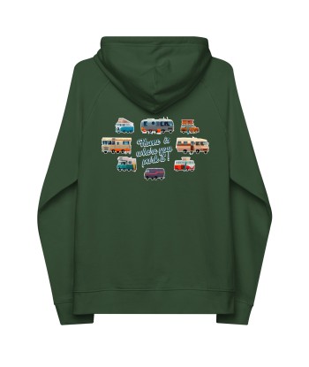 Sweat à capuche écologique Raglan unisexe Square Vintage Campers Home is where you park it brodé blanc Véritable concentré