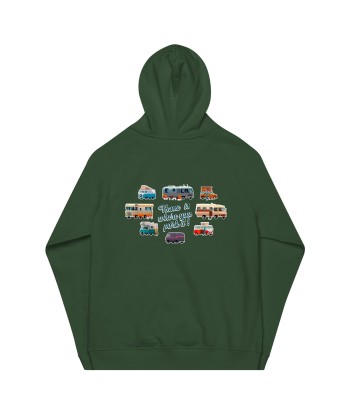 Sweat à capuche écologique Raglan unisexe Square Vintage Campers Home is where you park it brodé blanc Véritable concentré