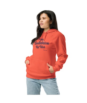 Sweat à capuche écologique Raglan unisexe Make Bouillabaisse Not War grand motif brodé navy de pas cher