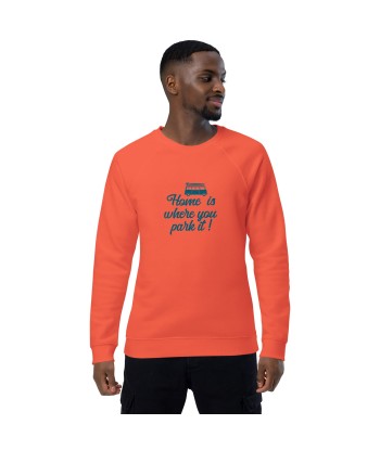 Sweatshirt écologique raglan unisexe Blue Surf Combi Home is where you park it chez Cornerstreet bien 