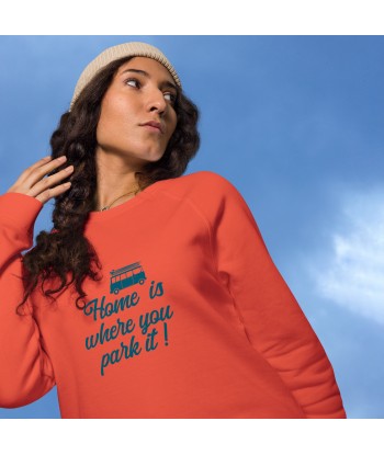 Sweatshirt écologique raglan unisexe Blue Surf Combi Home is where you park it chez Cornerstreet bien 