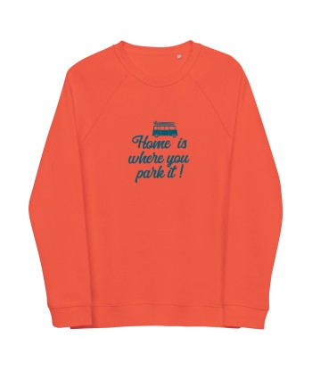 Sweatshirt écologique raglan unisexe Blue Surf Combi Home is where you park it chez Cornerstreet bien 