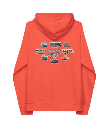 Sweat à capuche écologique Raglan unisexe Square Vintage Campers Home is where you park it brodé blanc Véritable concentré