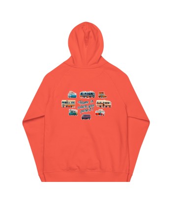 Sweat à capuche écologique Raglan unisexe Square Vintage Campers Home is where you park it brodé blanc Véritable concentré