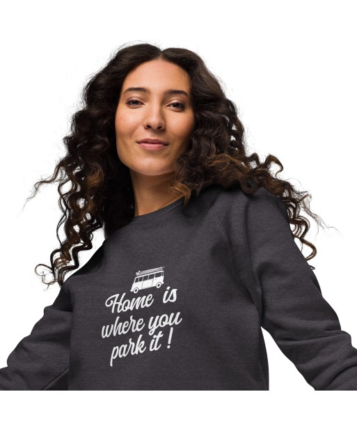 Sweatshirt écologique raglan unisexe White Surf Combi Home is where you park it l'achat 