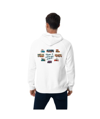 Sweat à capuche écologique Raglan unisexe Square Vintage Campers Home is where you park it brodé blanc Véritable concentré