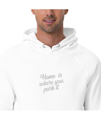 Sweat à capuche écologique Raglan unisexe Square Vintage Campers Home is where you park it brodé blanc Véritable concentré