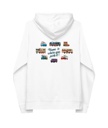 Sweat à capuche écologique Raglan unisexe Square Vintage Campers Home is where you park it brodé blanc Véritable concentré