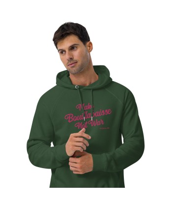 Sweat à capuche écologique Raglan unisexe Make Bouillabaisse Not War grand motif brodé flamingo vous aussi creer 