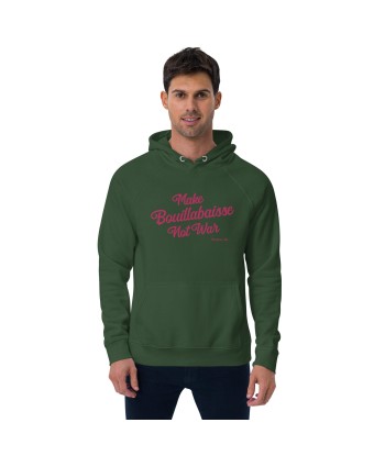 Sweat à capuche écologique Raglan unisexe Make Bouillabaisse Not War grand motif brodé flamingo vous aussi creer 