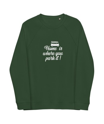 Sweatshirt écologique raglan unisexe White Surf Combi Home is where you park it l'achat 