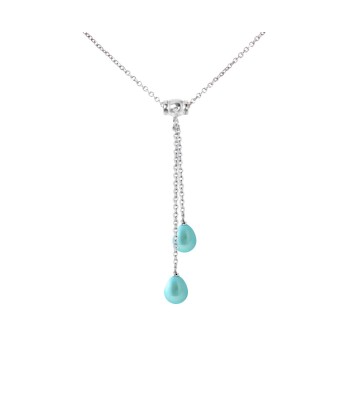 Collier Toi & Moi 2 Perles de Culture d'Eau Douce- Diamètre 7-8 mm Bleu Turquoise- Bijou Femme- Argent 925 Millièmes 2023