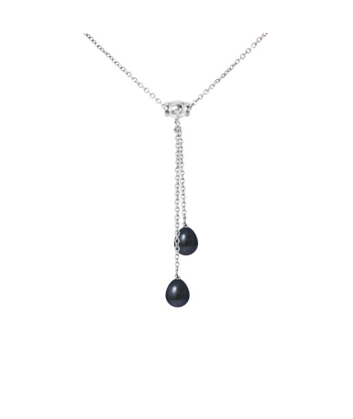 Collier Toi & Moi 2 Perles de Culture d'Eau Douce- Diamètre 7-8 mm Black Tahiti- Bijou Femme- Argent 925 Millièmes store