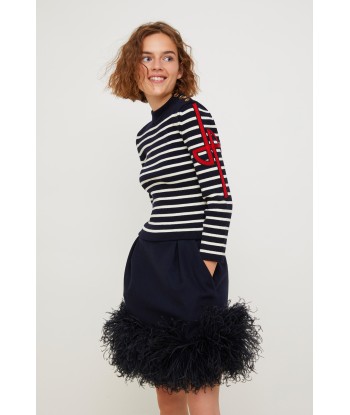 Feather-embellished pleated skirt la chaussure