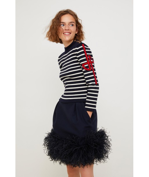 Feather-embellished pleated skirt la chaussure