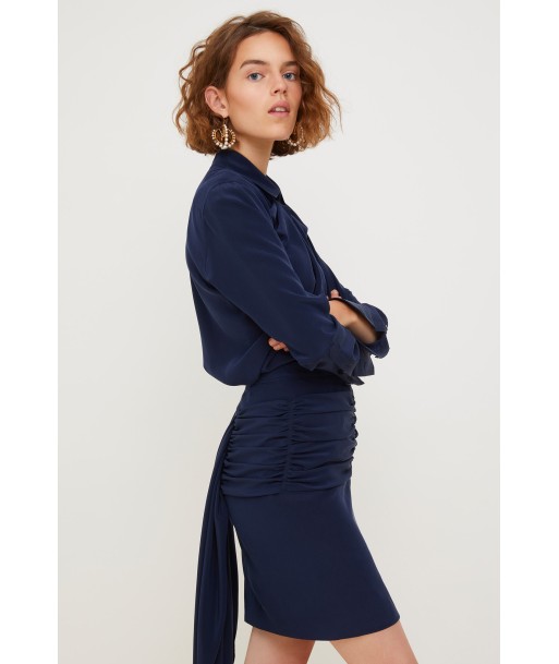 Draped silk skirt with back panel vous aussi creer 