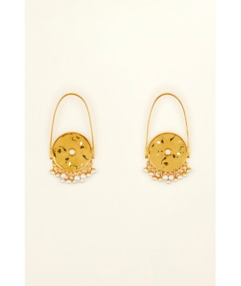 Circular brass and pearl earrings meilleur choix