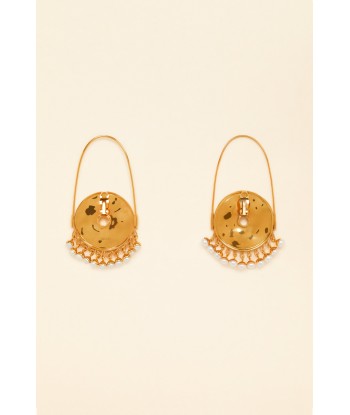 Circular brass and pearl earrings meilleur choix