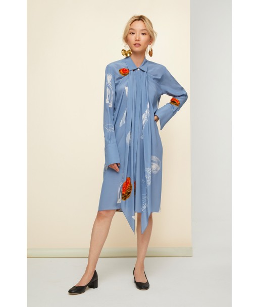 Pussy-bow mini printed silk shirtdress outlet