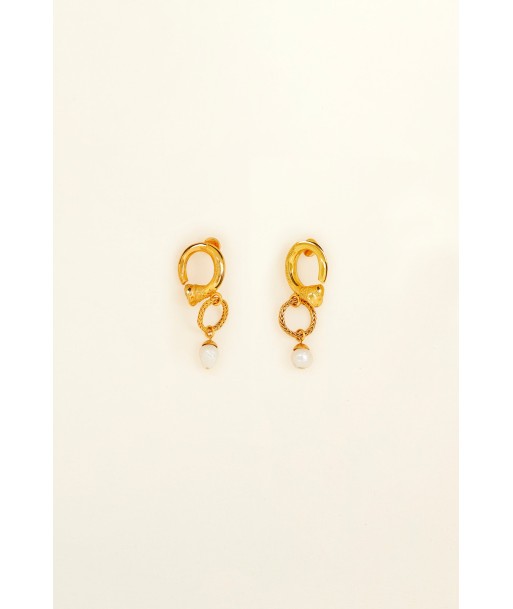 Small brass and pearl hoop earrings Livraison rapide