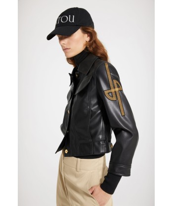 Embroidered logo faux leather jacket vente chaude votre 