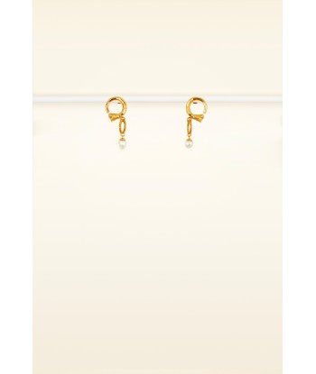 Small brass and pearl hoop earrings Livraison rapide