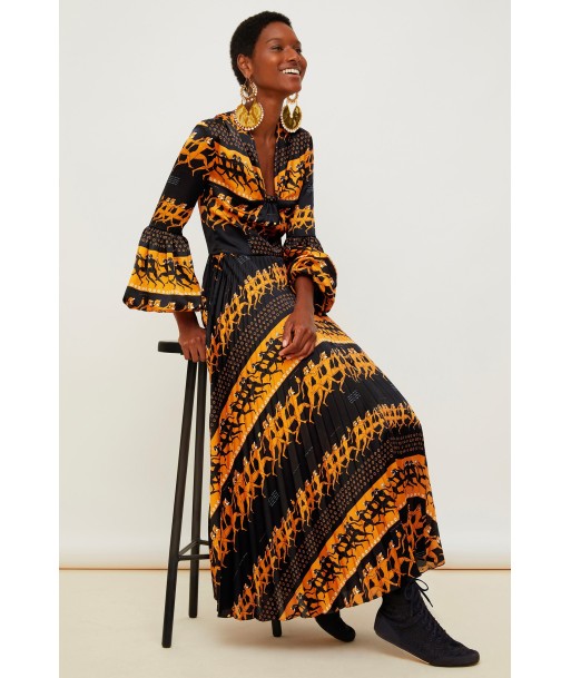 Printed pleated maxi dress store