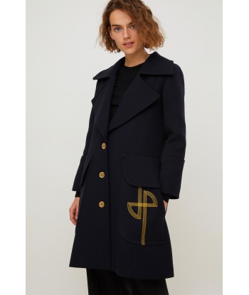 Longline wool coat with embroidered logo Les êtres humains sont 