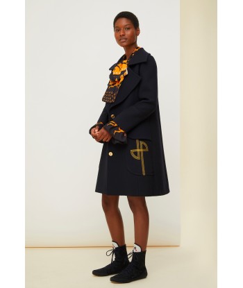 Longline wool coat with embroidered logo Les êtres humains sont 