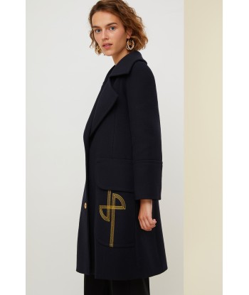 Longline wool coat with embroidered logo Les êtres humains sont 