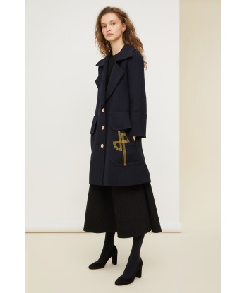 Longline wool coat with embroidered logo Les êtres humains sont 