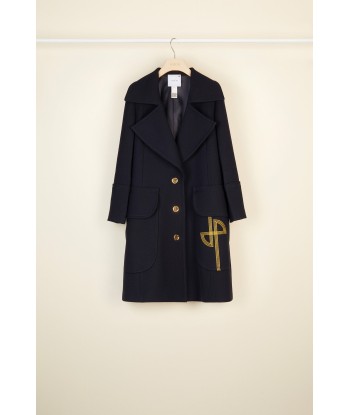 Longline wool coat with embroidered logo Les êtres humains sont 