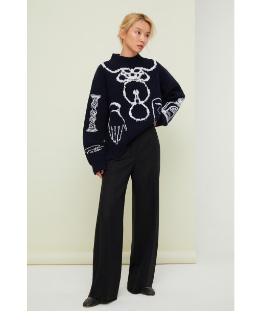 Embroidered Merino wool oversized jumper soldes