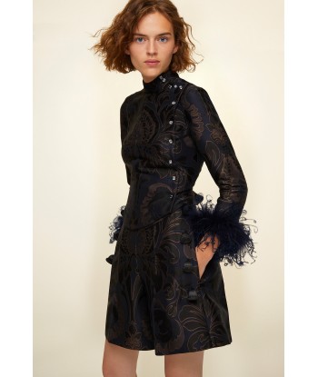 Feather-embellished silk brocade jacket livraison gratuite