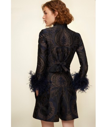 Feather-embellished silk brocade jacket livraison gratuite