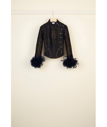 Feather-embellished silk brocade jacket livraison gratuite