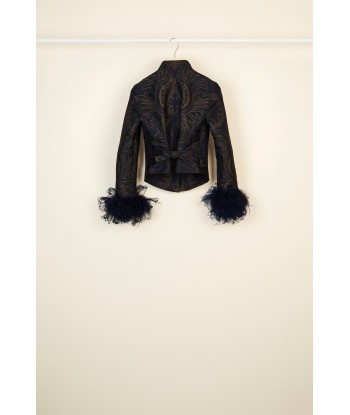 Feather-embellished silk brocade jacket livraison gratuite