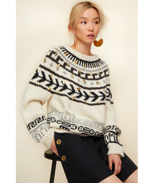 Jacquard wool and alpaca jumper with votive embellishments acheter