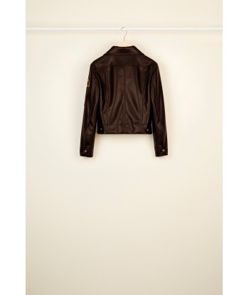 Embroidered logo faux leather jacket sur le site 