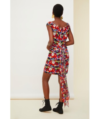 Cold-shoulder printed silk dress l'achat 