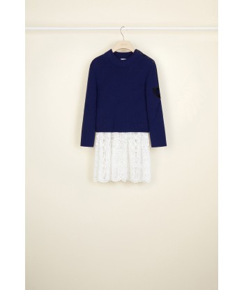 Cotton jumper with guipure embellishment pas cher