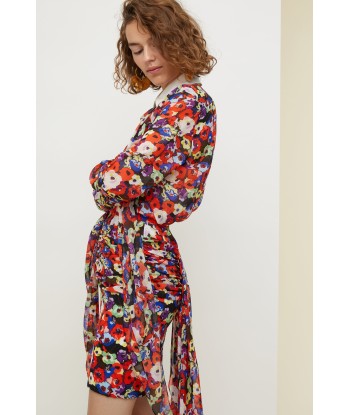 Draped floral silk skirt with back panel Livraison rapide