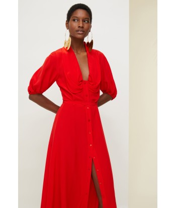 Draped neckline silk shirt dress les ligaments