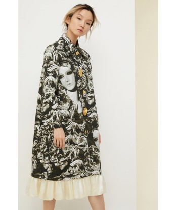 Ruffle hem printed gabardine coat de votre