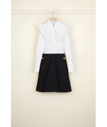 Bow collar two-tone cotton dress sélection de produits