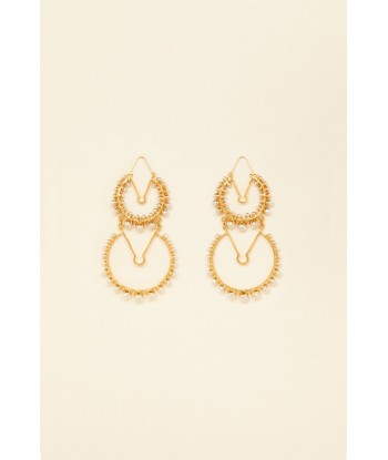 Double brass and pearl hoop earrings Fin de série