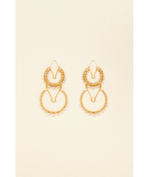 Double brass and pearl hoop earrings Fin de série